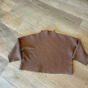 Ellison tan knit top boxy Cropped Ribbed Mock Neck large stretchy 3/4 sleeve